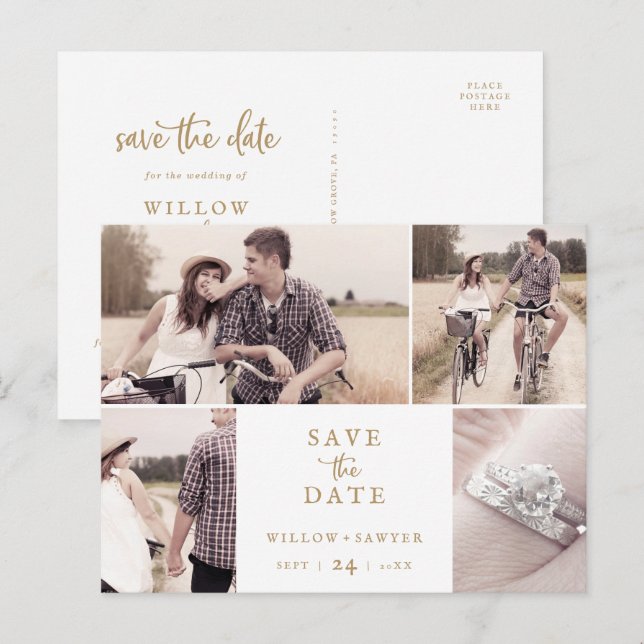 Plantilla de fotos Rustic Gold Script 4 Save the D (Anverso / Reverso)