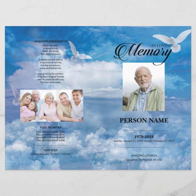 Plantilla de funerales Dove y Sky (Anverso)