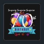 Plantilla de globos de cumpleaños número 70 SORPRE<br><div class="desc">Plantilla de globos de cumpleaños número 70 SORPRESA. Este diseño con sus coloridos globos es una manera divertida de invitar a la gente a una celebración de cumpleaños SORPRESA. El texto al final de la invitación es totalmente personalizable - En la parte delantera puedes agregar el año de cumpleaños. Puede...</div>
