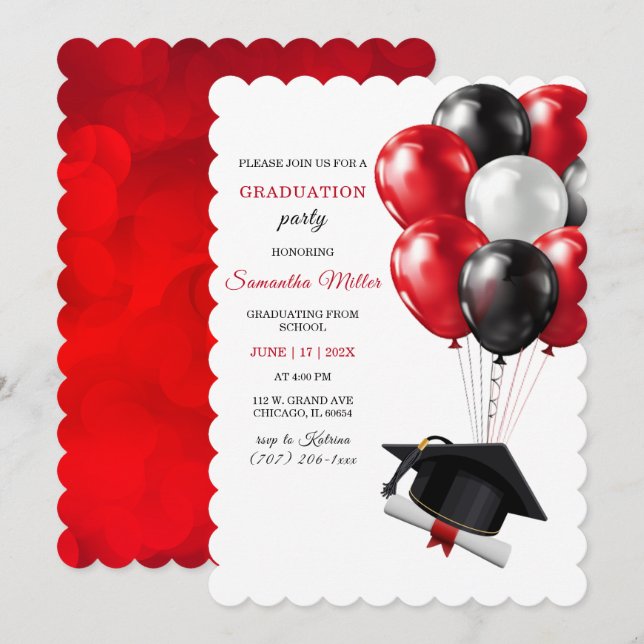 Plantilla de graduación en rojo y negro (Anverso / Reverso)