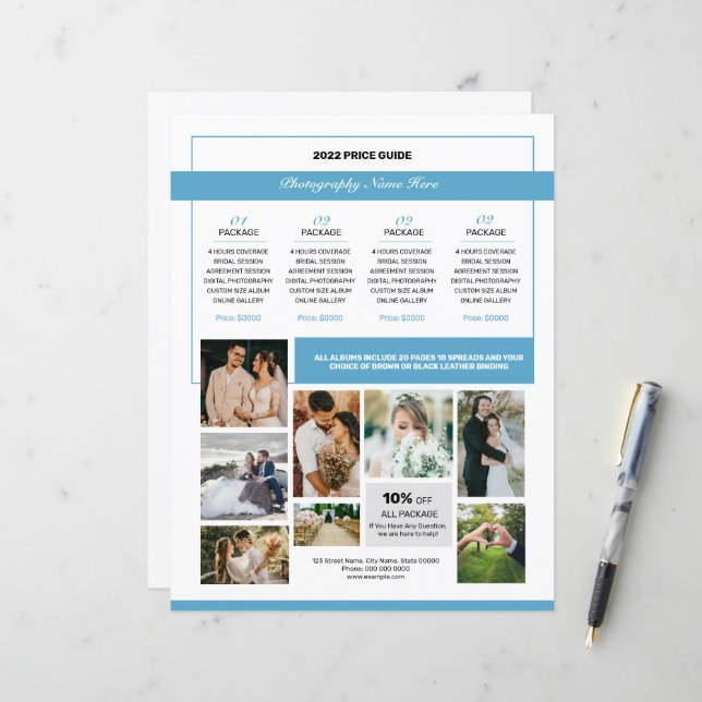 Plantilla de guía de precios de fotografía para bo (Anverso/Reverso In Situ)