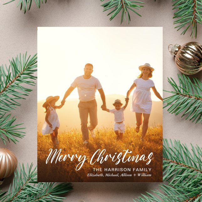 Plantilla de guión para foto de Navidad con presup (This holiday season, let the magic of your cherished moments unfold with our 4 photo Christmas card)