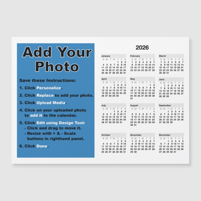 Plantilla de imán de calendario mini 5x7 con tu fo (Anverso)