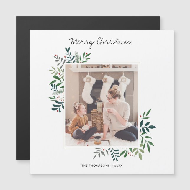 Plantilla de imán de tarjetas de Navidades de foto (Anverso/Reverso)