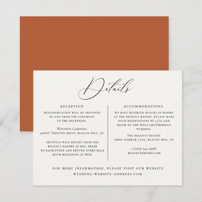 Plantilla de información de detalles del boda (Anverso / Reverso)