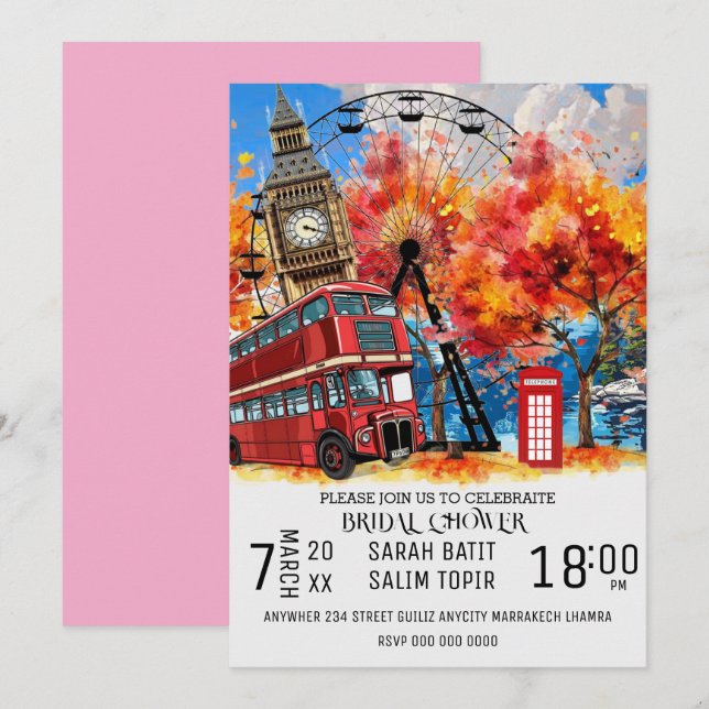 PLANTILLA de invitación a acuarela de Nueva Inglat (Anverso / Reverso)