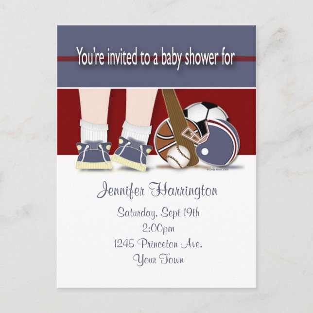 Plantilla de invitación a Baby Shower All Sports (Anverso)