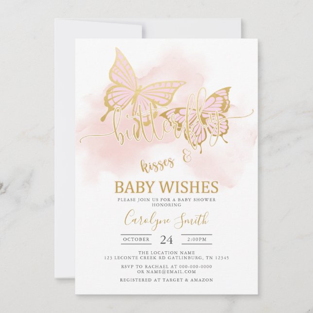 Plantilla de invitación a Baby Shower con mariposa (Anverso)