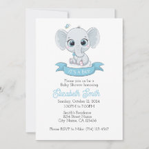 Plantilla de invitación a Baby Shower para elefant