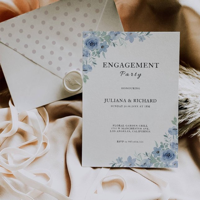 Plantilla de invitación a Boda azul (Blue Wedding Engagement Invitation Template)