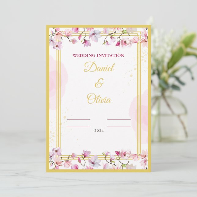 plantilla de invitación a boda de flores. (Anverso de pie)