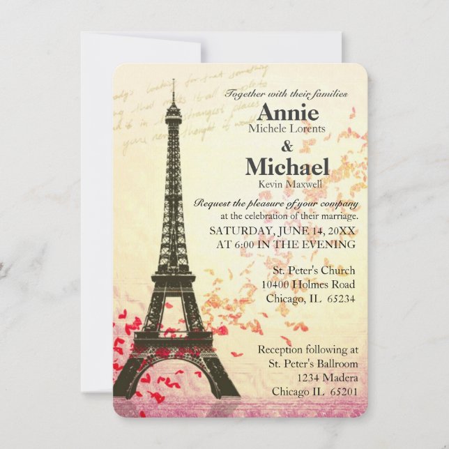 Plantilla de invitación a boda temática de París (Anverso)