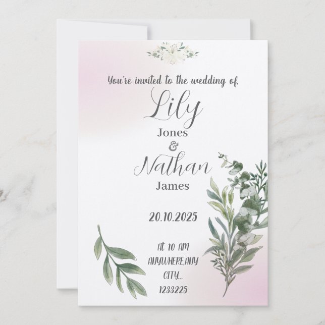Plantilla de invitación a bodas beige y rosa