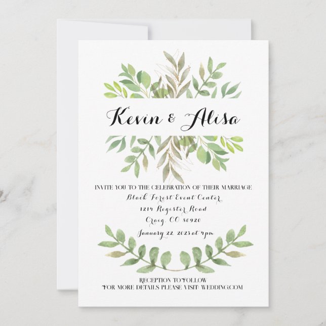 Plantilla de invitación a bodas botánicas (Anverso)