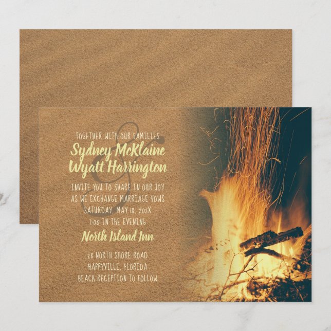 Plantilla de invitación a bodas de fuego (Anverso / Reverso)