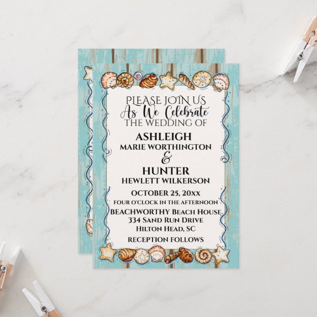 Plantilla de invitación a bodas de playa versión 2 (Anverso/Reverso In Situ)