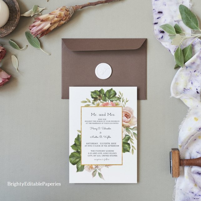 Plantilla de invitación a bodas de verde (Greenery Wedding Invitation Template : A perfect blend of nature and elegance)