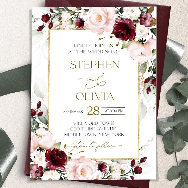Plantilla de invitación a bodas Rubor Pink BURGUND (Subido por el creador)