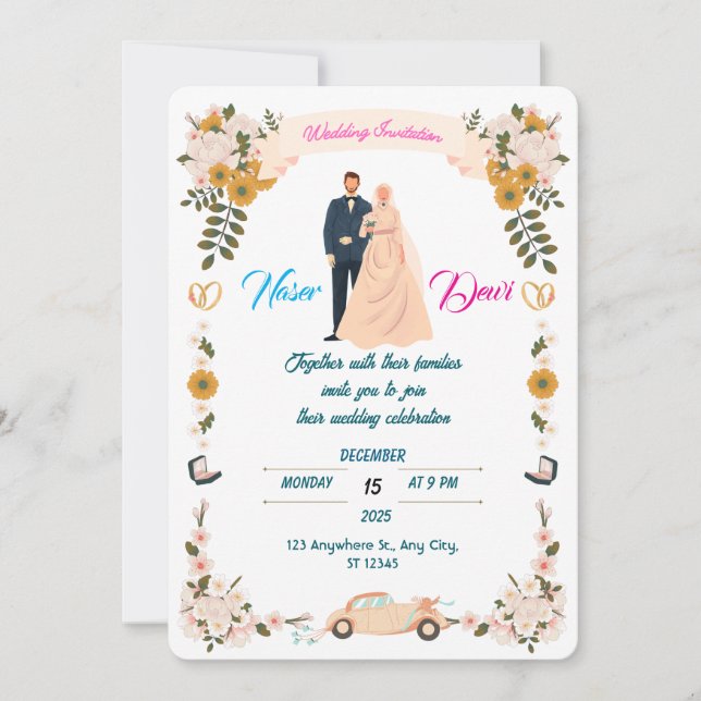 Plantilla de invitación a bodas rústicas (Anverso)