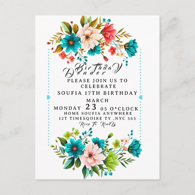Plantilla de Invitación a Cena Floral Editable  (Anverso)