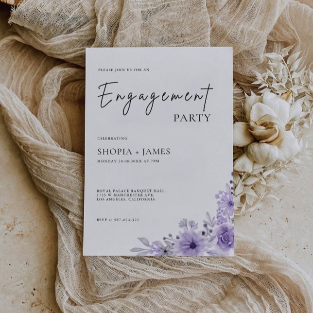 Plantilla de invitación a compromiso púrpura (Purple Engagement Invitation Template)