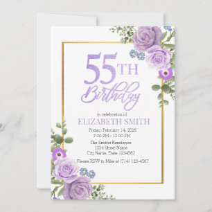 Plantilla de invitación a cumpleaños 55th Floral P