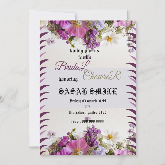 Plantilla de invitación a ducha de novia, novia fl (Anverso)