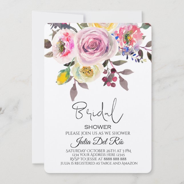 Plantilla de invitación a ducha de novia rosa edit (Anverso)