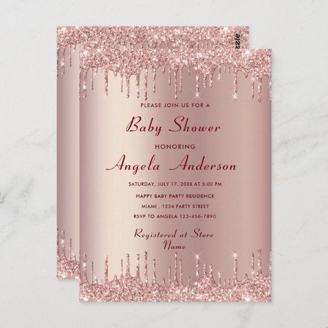 Plantilla de invitación a ducha Rosa Gold Baby Boy (Anverso / Reverso)