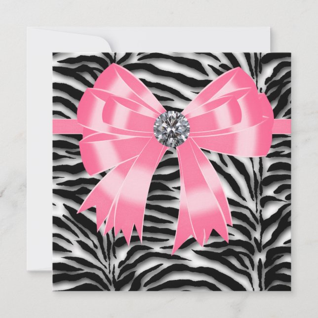Plantilla de Invitación a Fiesta con Cebras Rosa y (Anverso)
