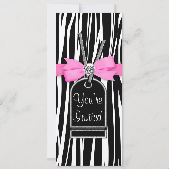 Plantilla de Invitación a Fiesta de Cebra Rosa Bri (Anverso)
