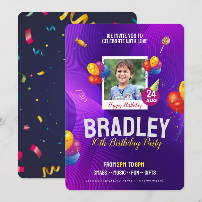 Plantilla de invitación a fiesta de celebración de (Anverso / Reverso)
