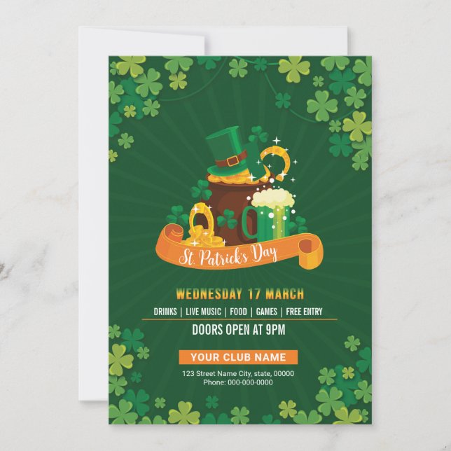 Plantilla de invitación a fiesta de San Patricio (Anverso)