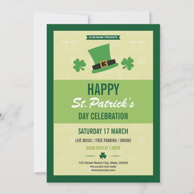 Plantilla de invitación a fiesta de San Patricio (Anverso)