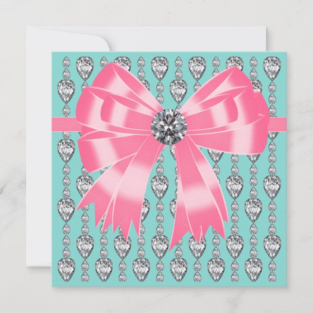 Plantilla de Invitación a Fiesta Diamantes Rosa Tu (Anverso)