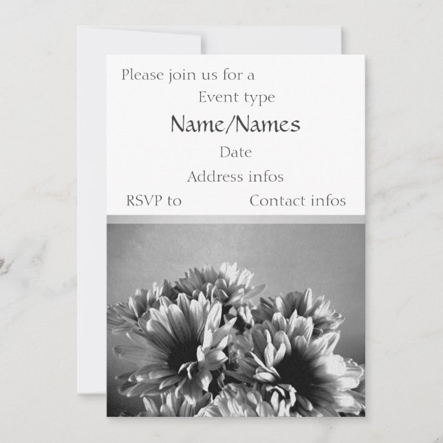 Plantilla De Invitación A Flores Negra Y Blanca (Anverso)