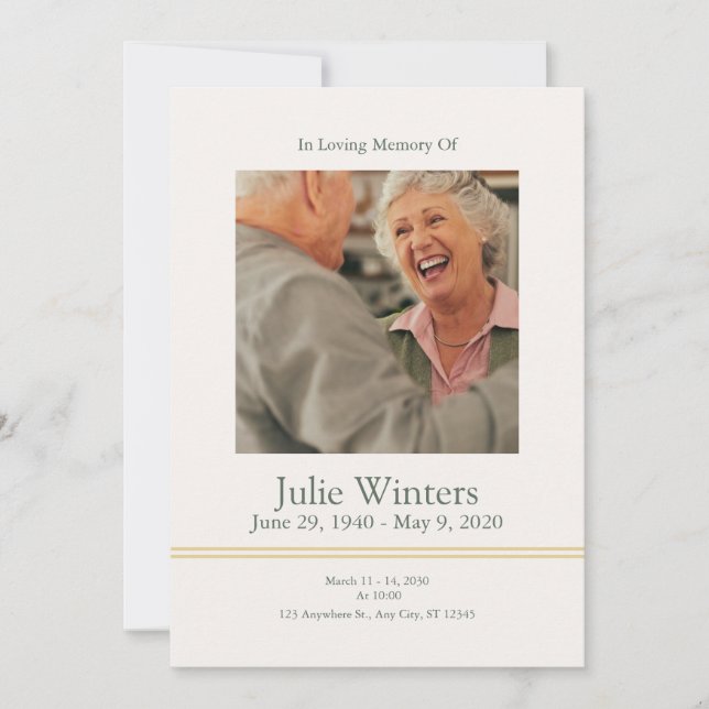 Plantilla de Invitación a Funeral – Beige y Verde (Anverso)