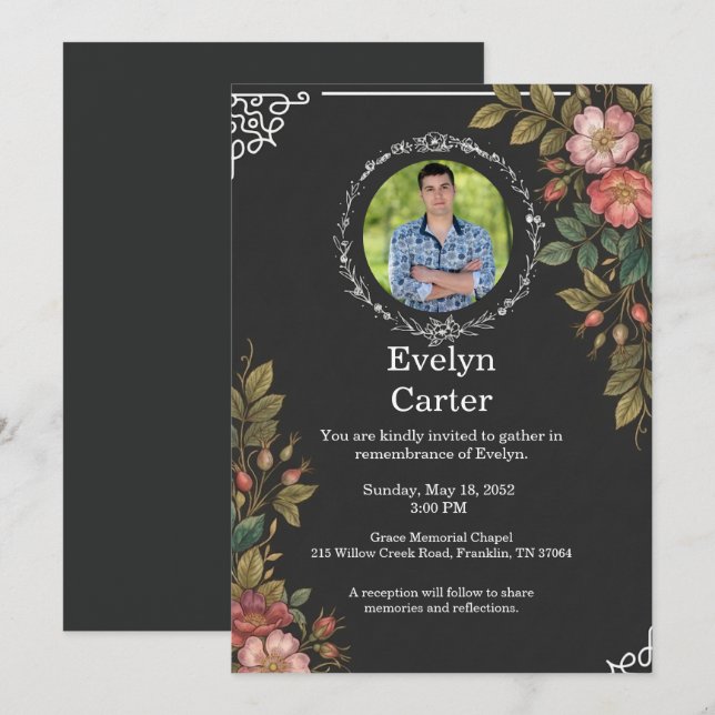 Plantilla de Invitación a Funeral Elegante Memoria (Anverso / Reverso)