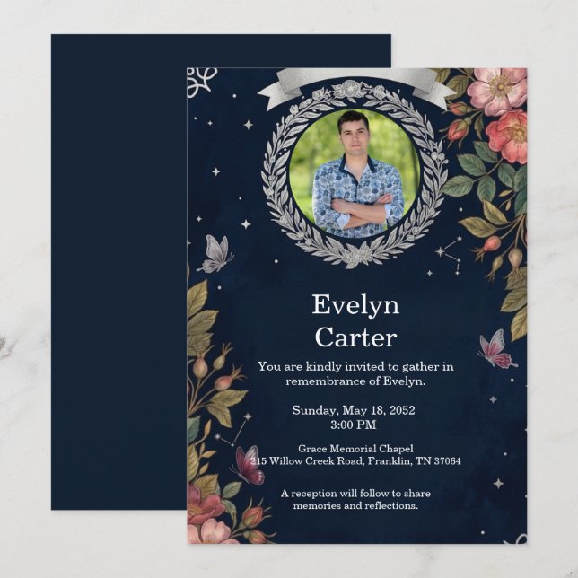 Plantilla de Invitación a Funeral Elegante Memoria (Anverso / Reverso)