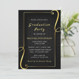 Plantilla de invitación a graduación de oro negro