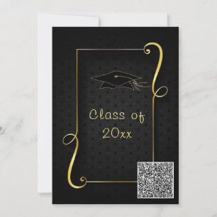 Plantilla de invitación a graduación de oro negro 
