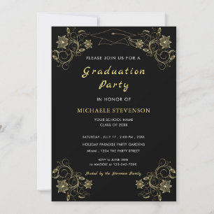 Plantilla de invitación a graduación en negro con