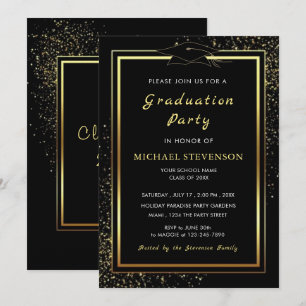 Plantilla de invitación a graduación en negro con