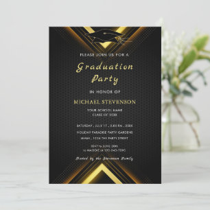 Plantilla de invitación a graduación en negro y or