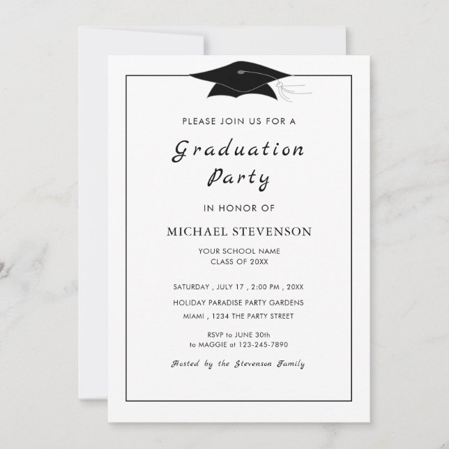 Plantilla de invitación a graduación simple en bla (Anverso)