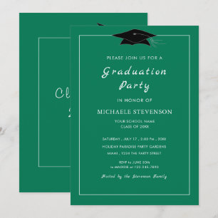 Plantilla de invitación a graduación verde persona