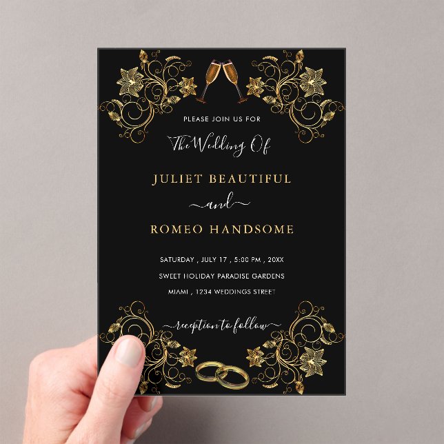 Plantilla de invitación a la boda acrílica de oro  (Insitu (portátil))