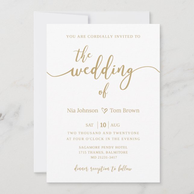 Plantilla de invitación a la boda blanca y de oro (Anverso)
