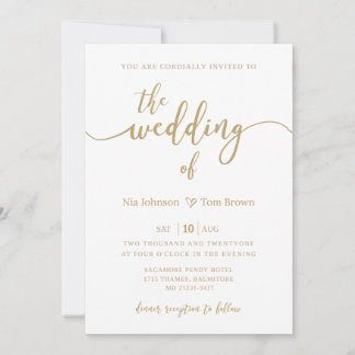 Plantilla de invitación a la boda blanca y de oro
