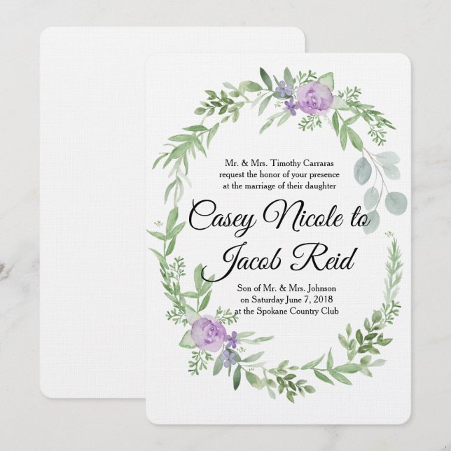Plantilla de invitación a la boda de ecología y la (Anverso / Reverso)